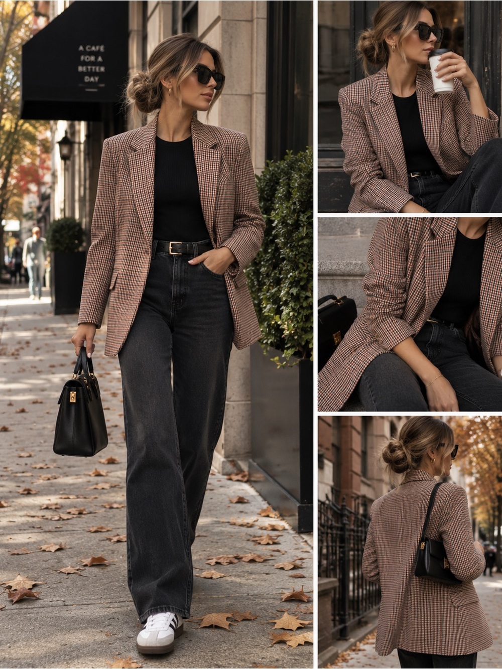 Zara Brown Houndstooth Blazer Jacket